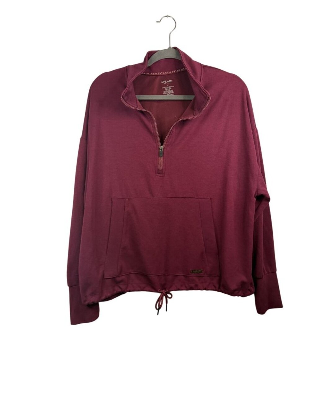 Nine West Active Burgundy Quarter Zip Pullover With Drawstring Hem L
